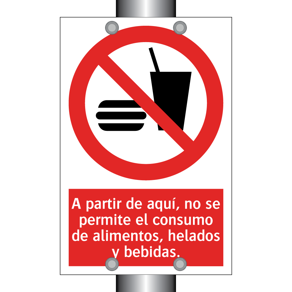 A partir de aquí, no se permite el consumo de alimentos, helados y bebidas.