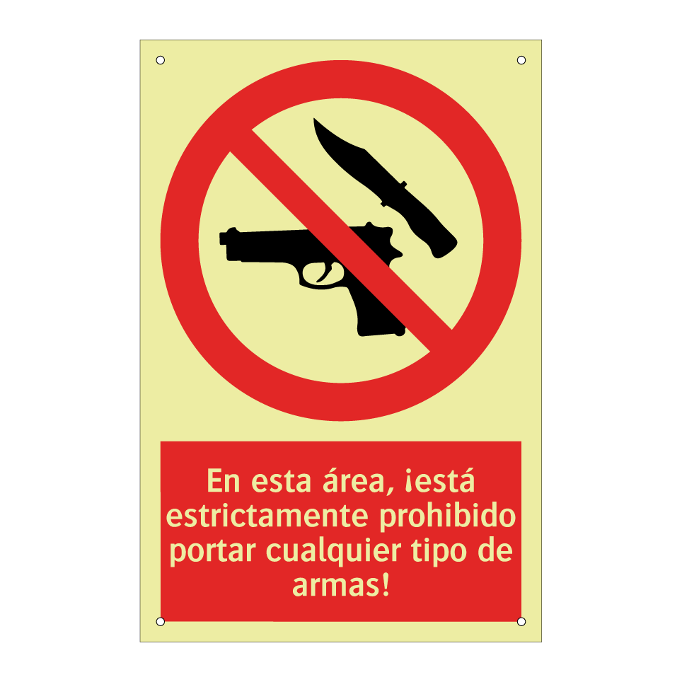 En esta área, ¡está estrictamente prohibido portar cualquier tipo de armas!