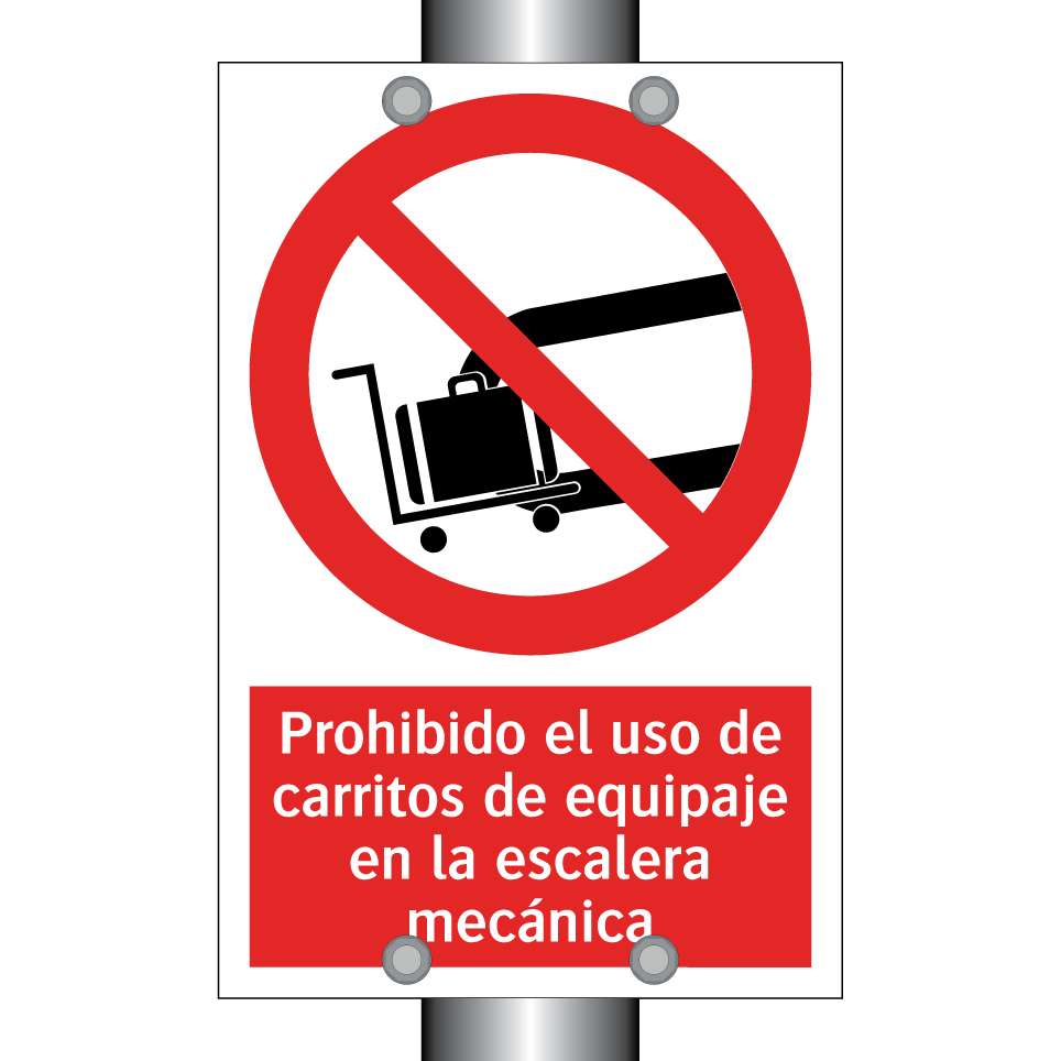 Prohibido el uso de carritos de equipaje en la escalera mecánica