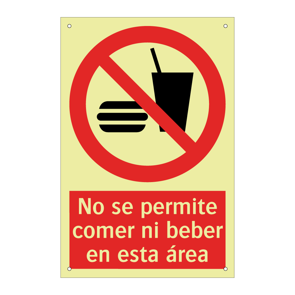 No se permite comer ni beber en esta área