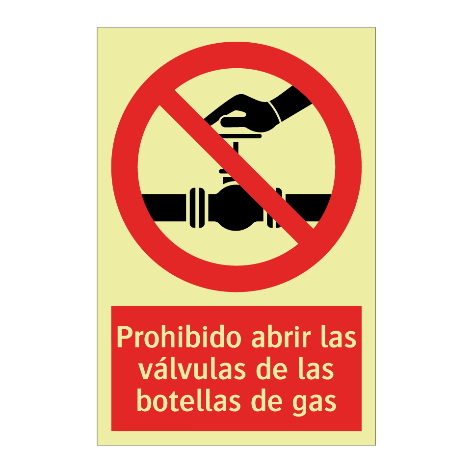 Prohibido abrir las válvulas de las botellas de gas