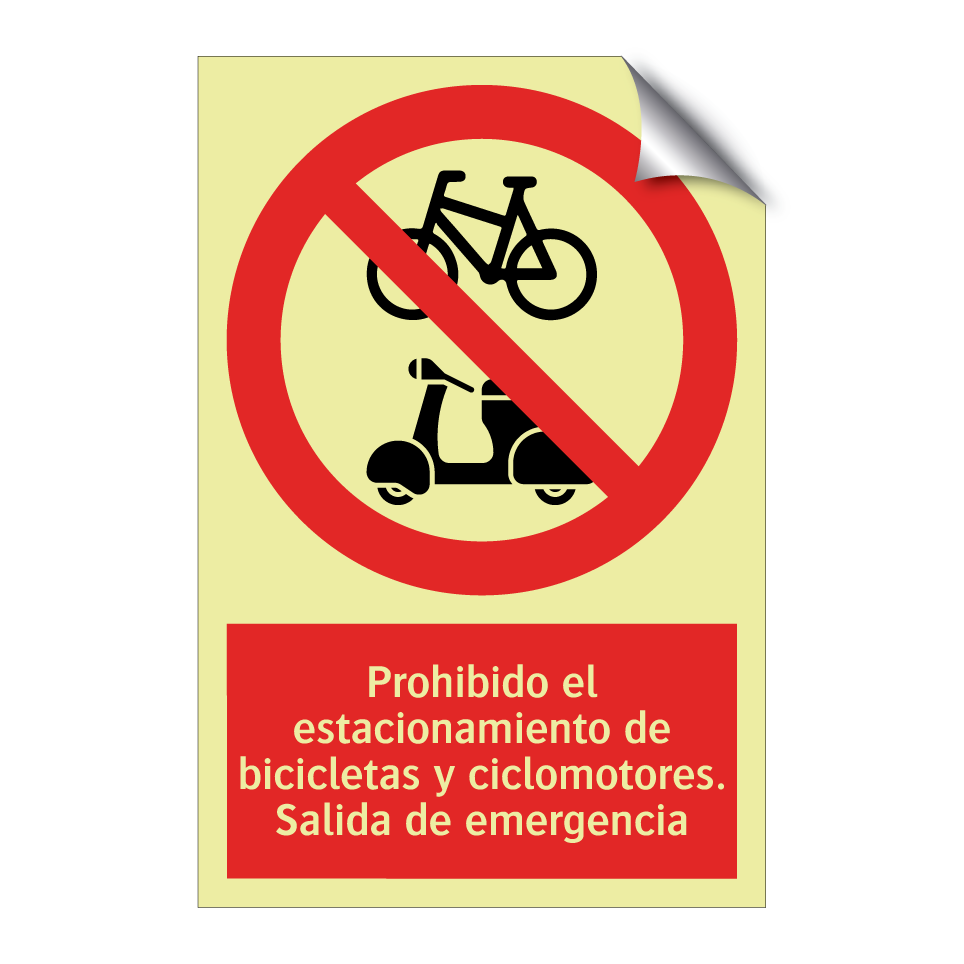 Prohibido el estacionamiento de bicicletas y ciclomotores. Salida de emergencia