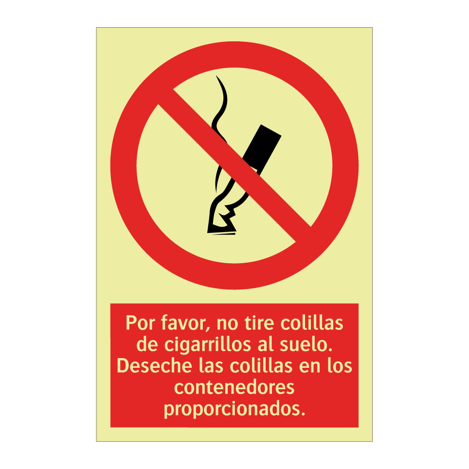 Por favor, no tire colillas de cigarrillos al suelo. Deseche las colillas en los contenedores proporcionados.