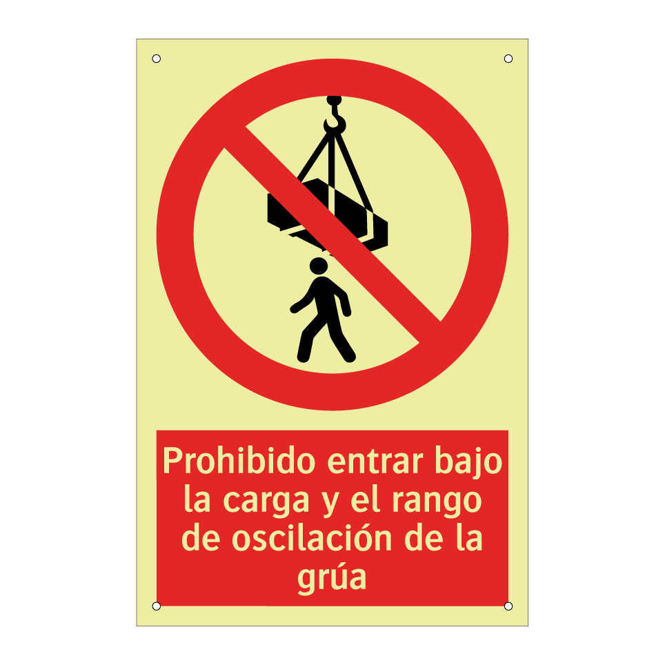 Prohibido entrar bajo la carga y el rango de oscilación de la grúa