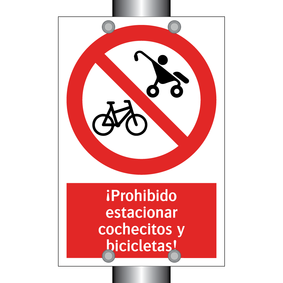 ¡Prohibido estacionar cochecitos y bicicletas!