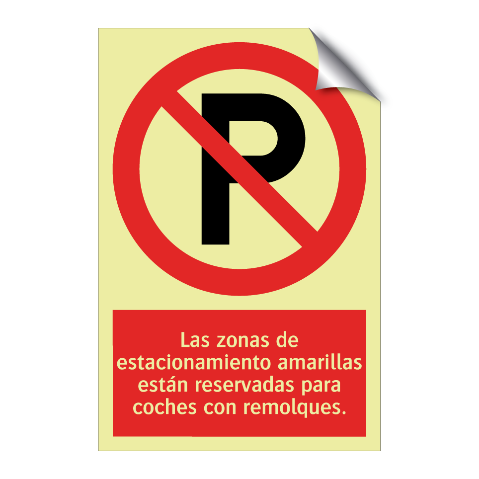 Las zonas de estacionamiento amarillas están reservadas para coches con remolques.