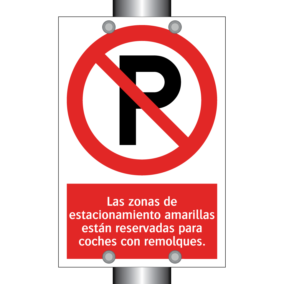 Las zonas de estacionamiento amarillas están reservadas para coches con remolques.