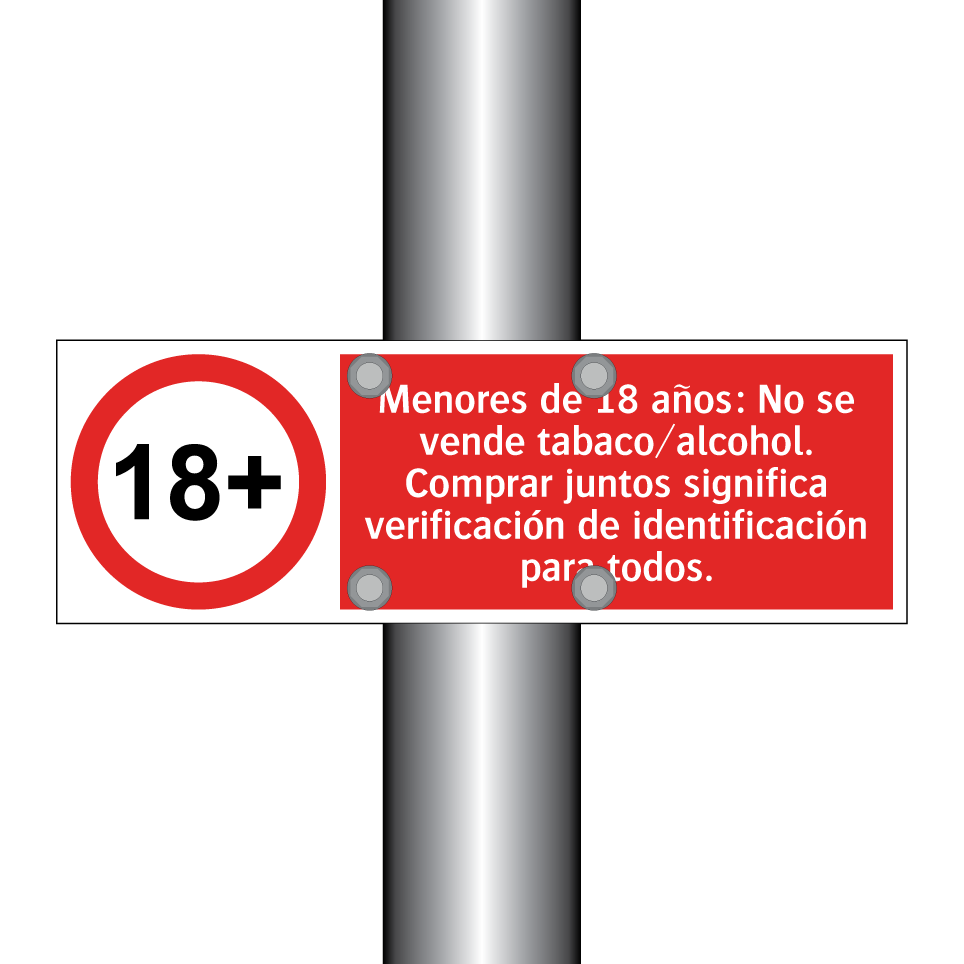 Menores de 18 años: No se vende tabaco/alcohol. Comprar juntos significa verificación de identificación para todos.