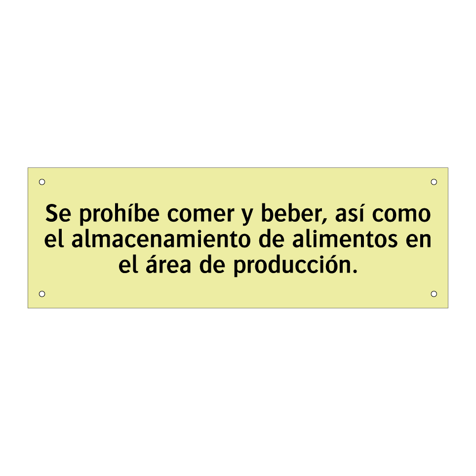 Se prohíbe comer y beber, así como el almacenamiento de alimentos en el área de producción.