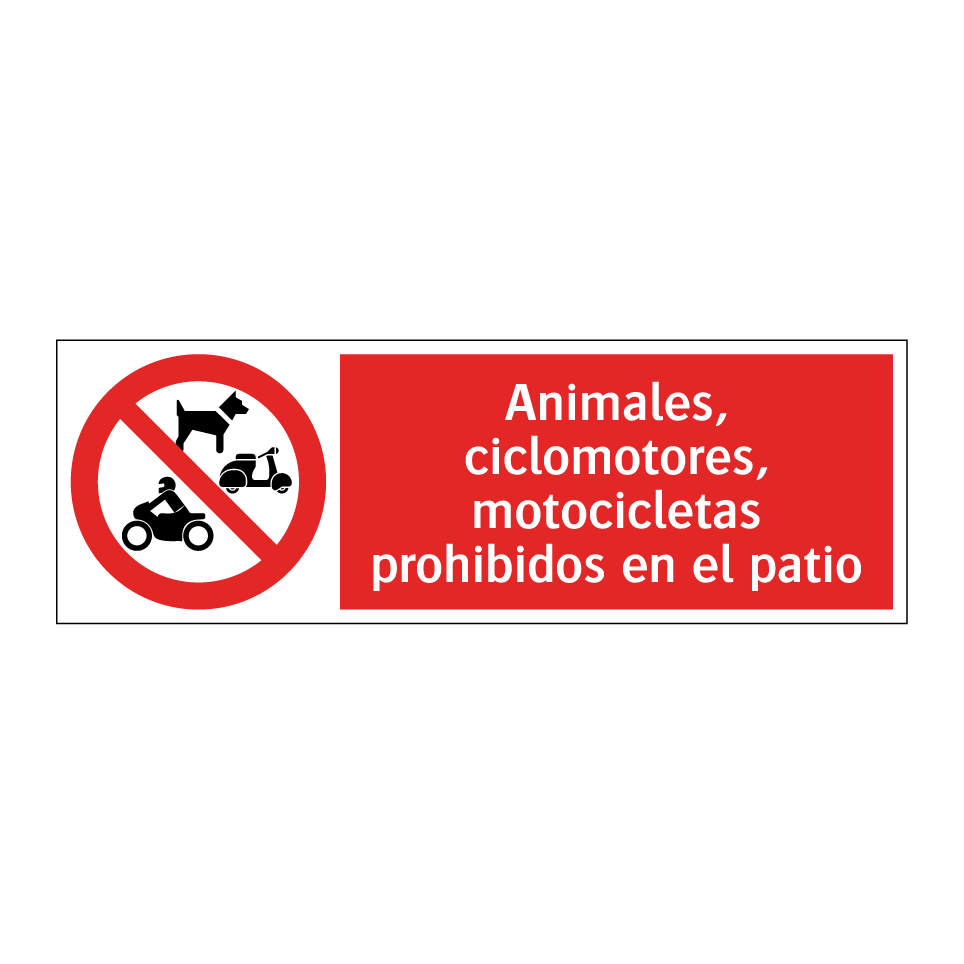 Animales, ciclomotores, motocicletas prohibidos en el patio