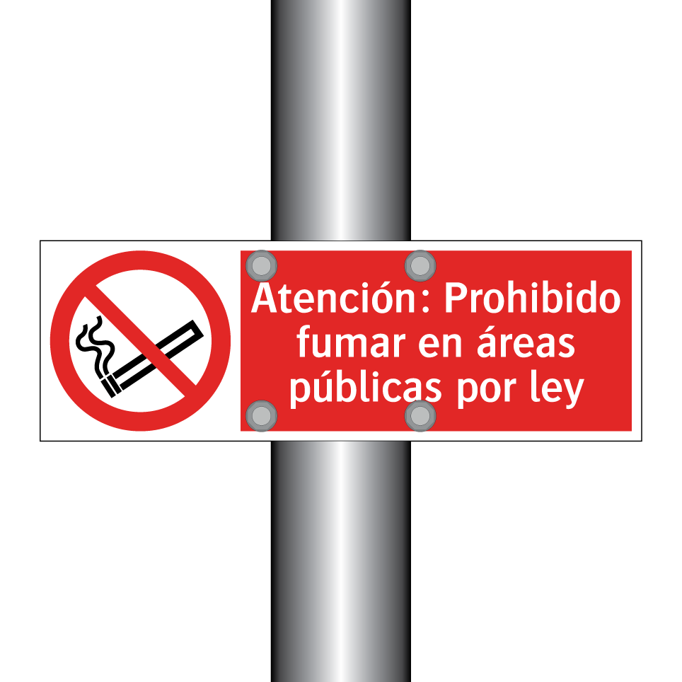 Atención: Prohibido fumar en áreas públicas por ley