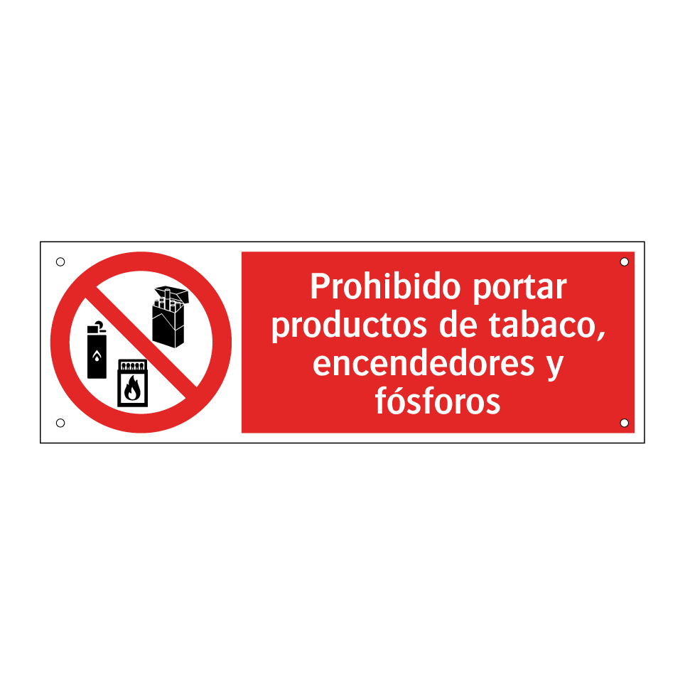 Prohibido portar productos de tabaco, encendedores y fósforos