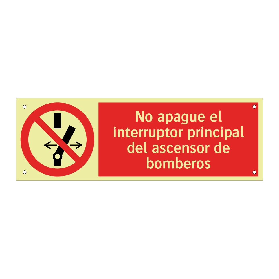No apague el interruptor principal del ascensor de bomberos