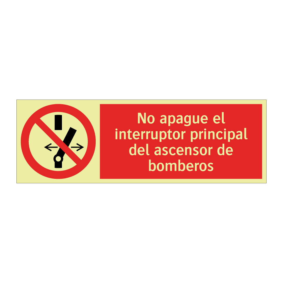 No apague el interruptor principal del ascensor de bomberos
