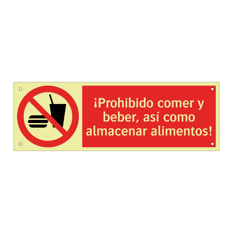 ¡Prohibido comer y beber, así como almacenar alimentos!