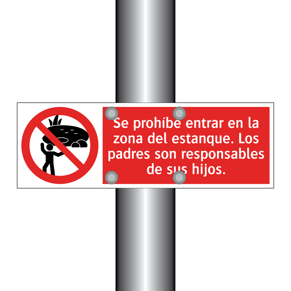 Se prohíbe entrar en la zona del estanque. Los padres son responsables de sus hijos.