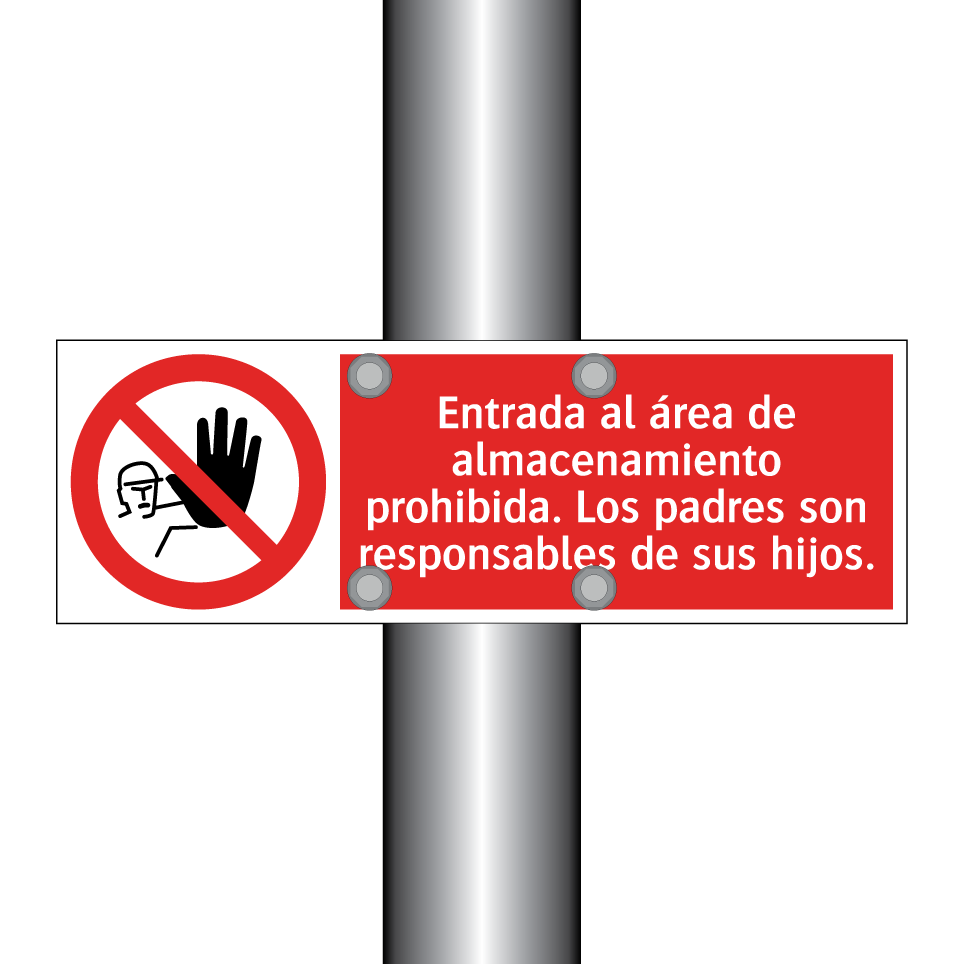 Entrada al área de almacenamiento prohibida. Los padres son responsables de sus hijos.