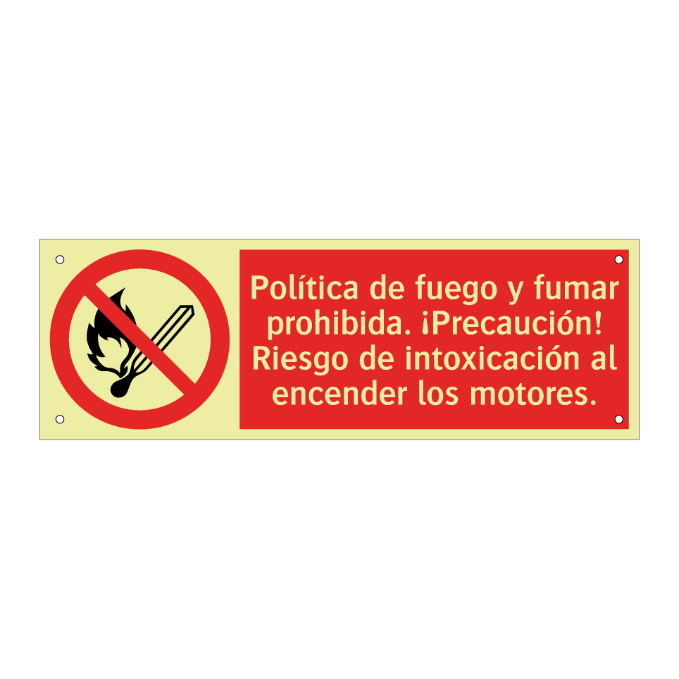 Política de fuego y fumar prohibida. ¡Precaución! Riesgo de intoxicación al encender los motores.