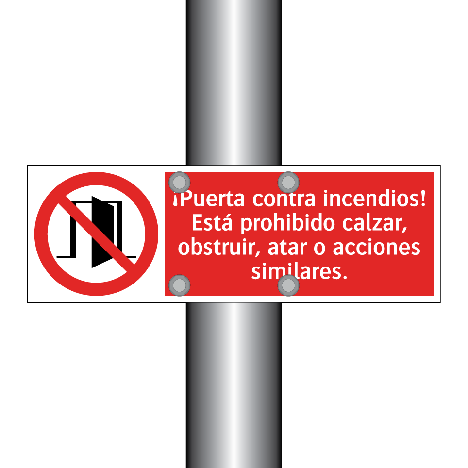¡Puerta contra incendios! Está prohibido calzar, obstruir, atar o acciones similares.