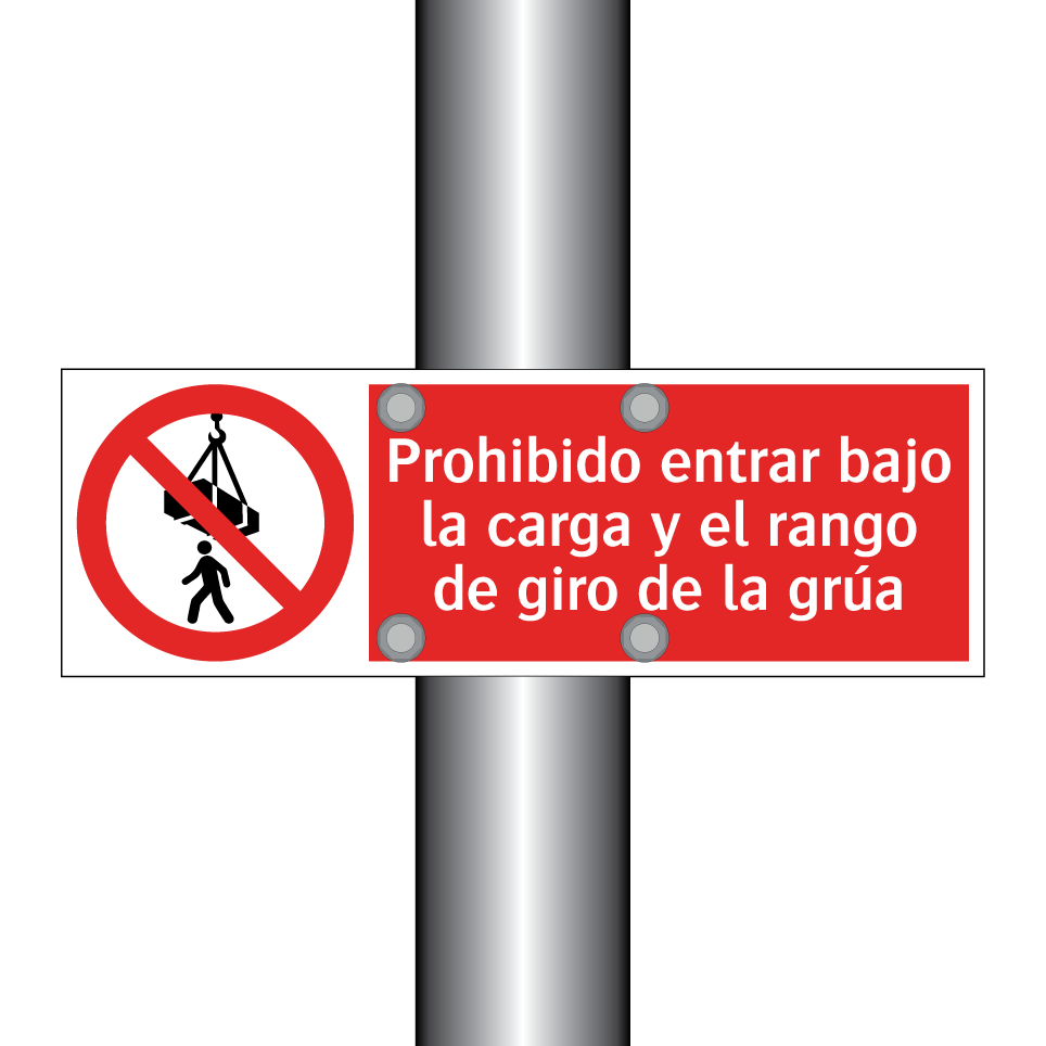 Prohibido entrar bajo la carga y el rango de giro de la grúa