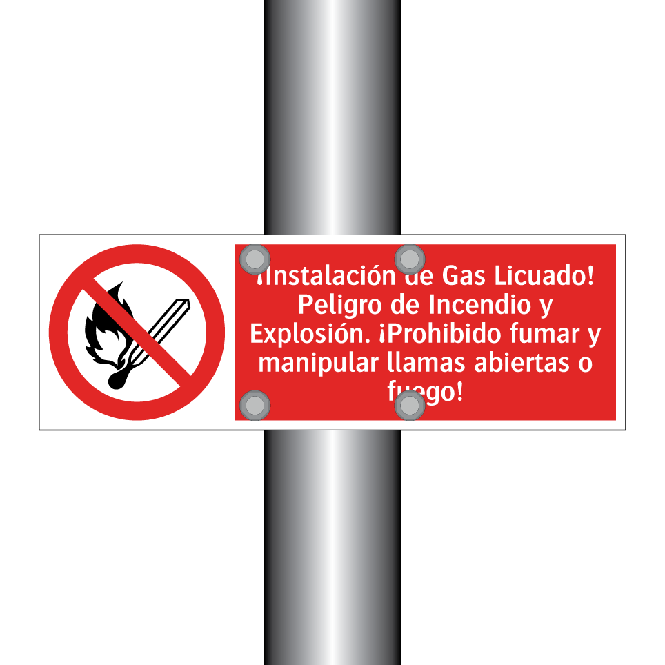 ¡Instalación de Gas Licuado! Peligro de Incendio y Explosión. ¡Prohibido fumar y manipular llamas abiertas o fuego!