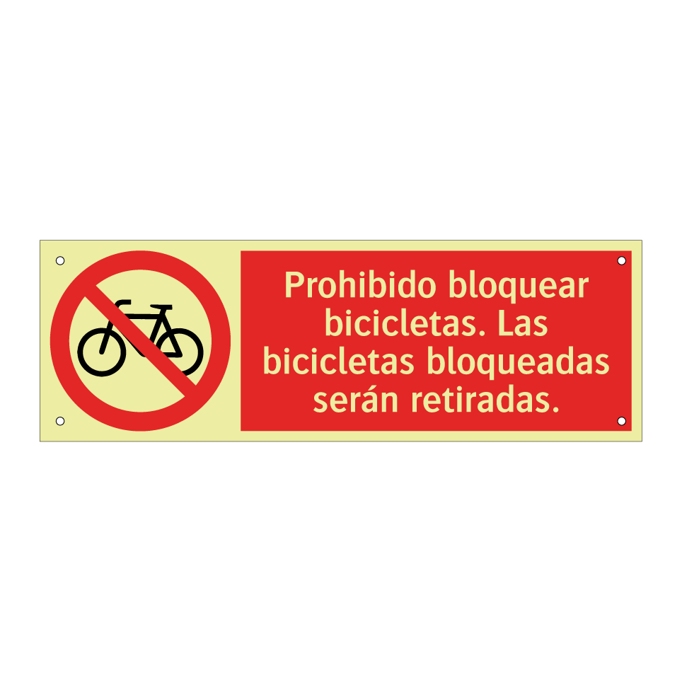 Prohibido bloquear bicicletas. Las bicicletas bloqueadas serán retiradas.