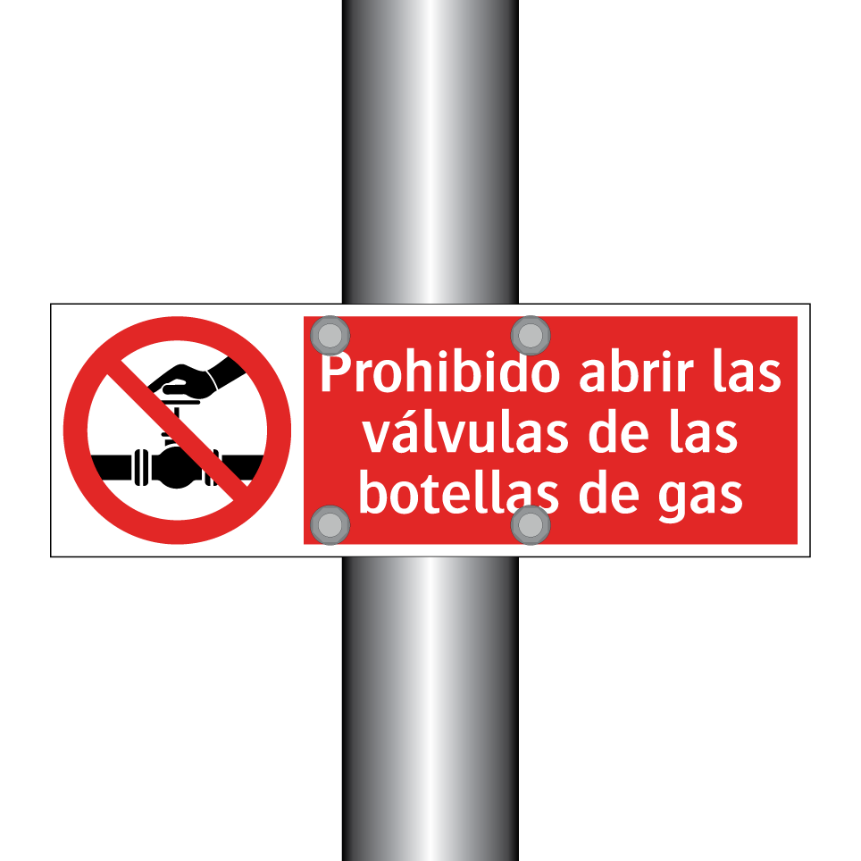 Prohibido abrir las válvulas de las botellas de gas