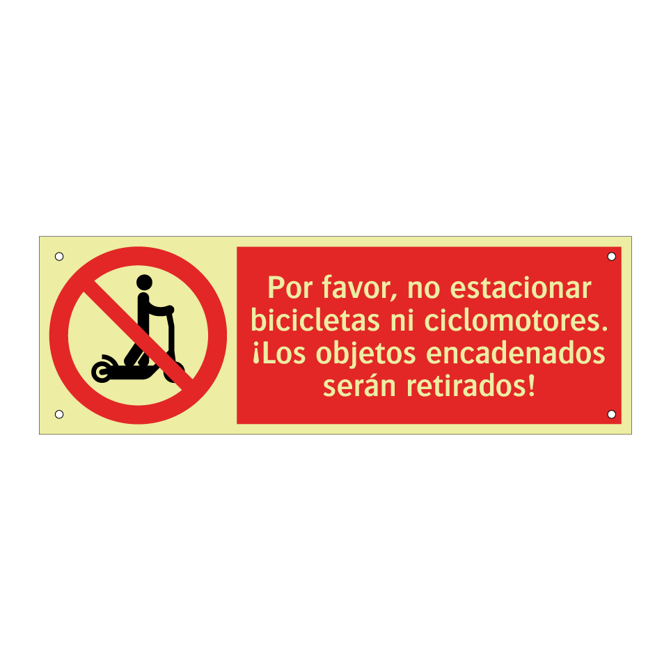 Por favor, no estacionar bicicletas ni ciclomotores. ¡Los objetos encadenados serán retirados!