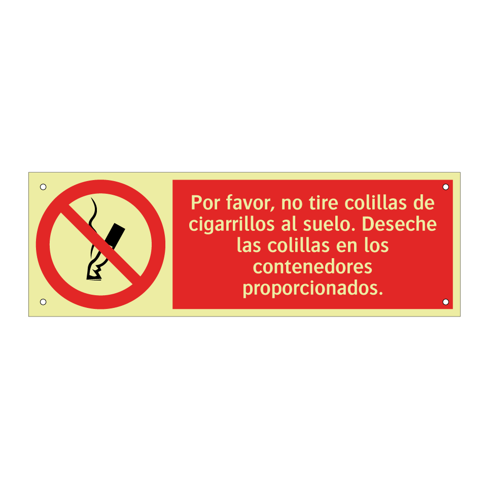 Por favor, no tire colillas de cigarrillos al suelo. Deseche las colillas en los contenedores proporcionados.