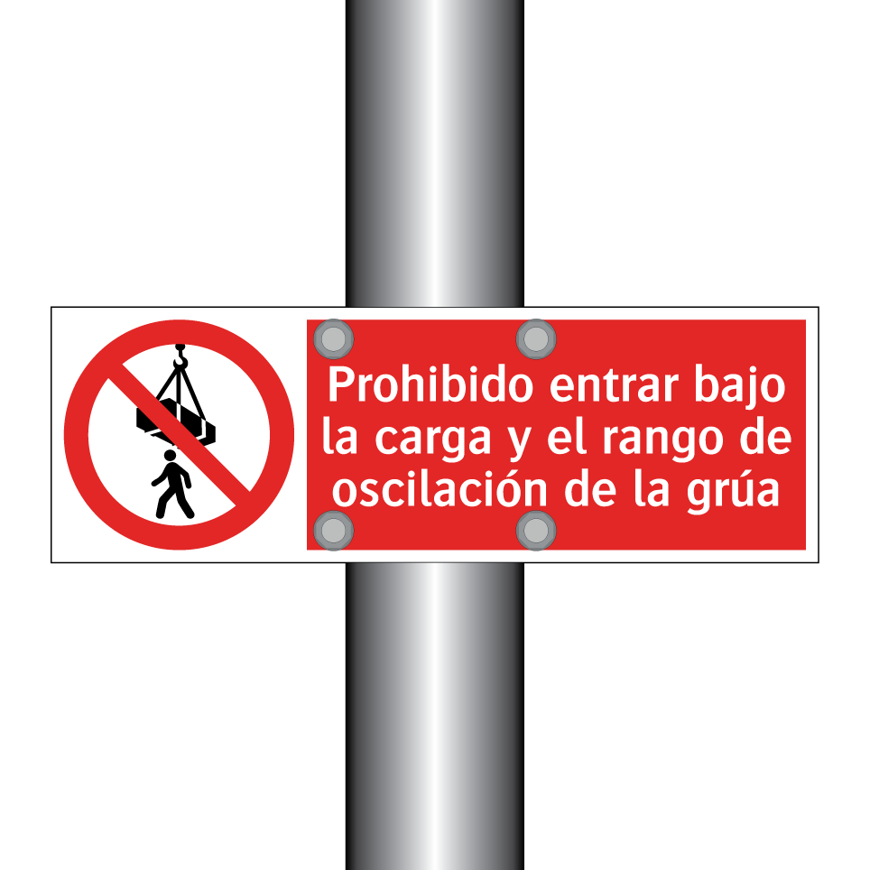 Prohibido entrar bajo la carga y el rango de oscilación de la grúa