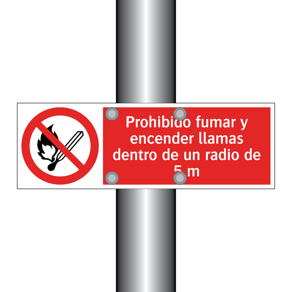 Prohibido fumar y encender llamas dentro de un radio de 5 m