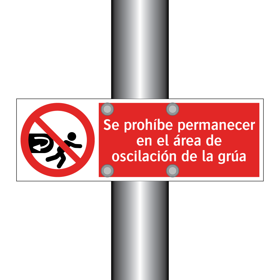 Se prohíbe permanecer en el área de oscilación de la grúa
