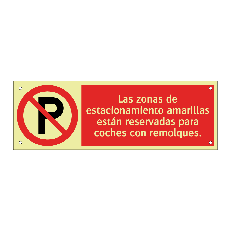 Las zonas de estacionamiento amarillas están reservadas para coches con remolques.
