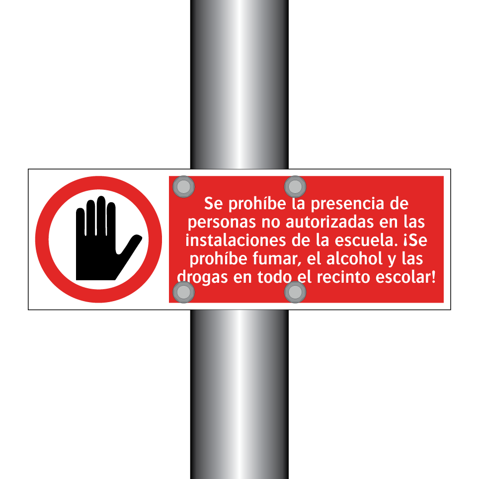 Se prohíbe la presencia de personas no autorizadas en las instalaciones de la escuela. ¡Se prohíbe fumar, el alcohol y las drogas en todo el recinto escolar!