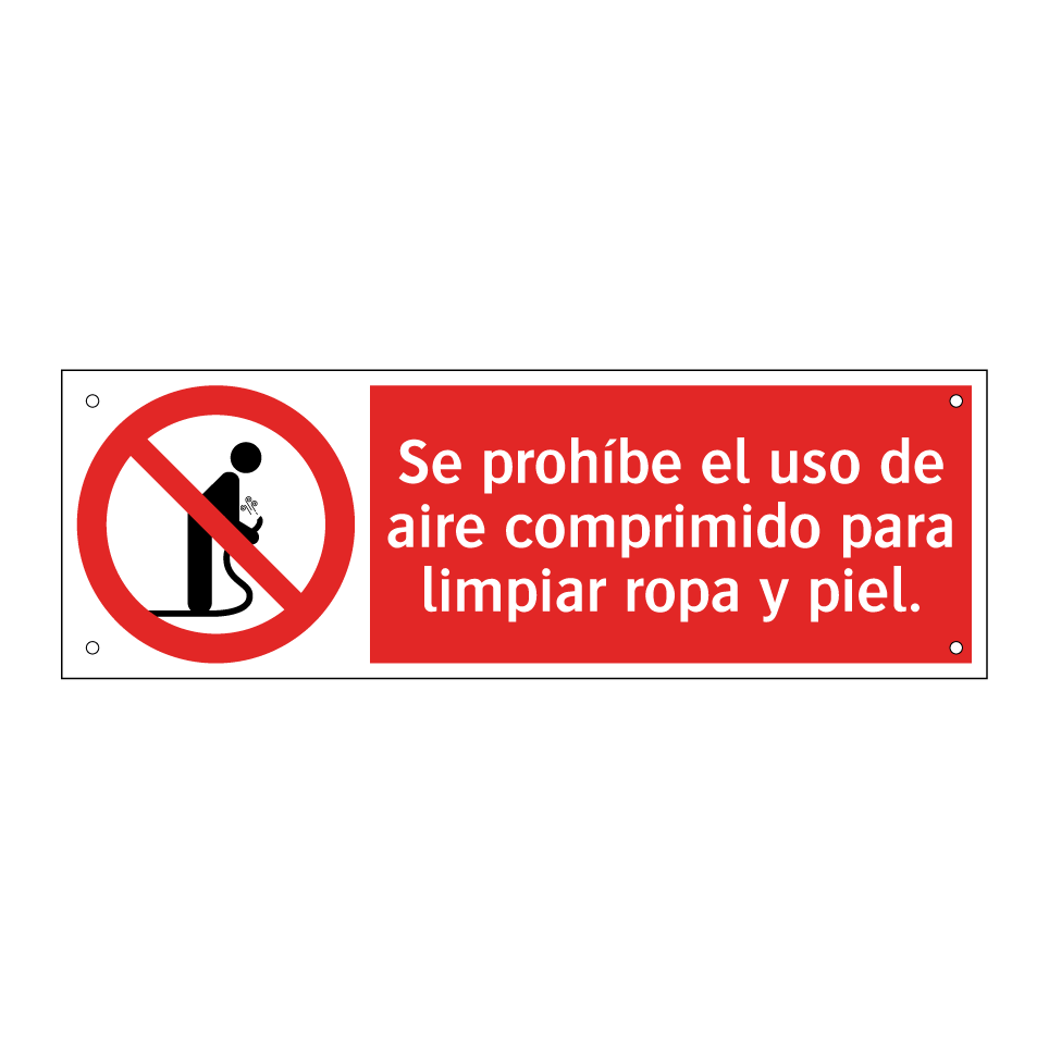 Se prohíbe el uso de aire comprimido para limpiar ropa y piel.