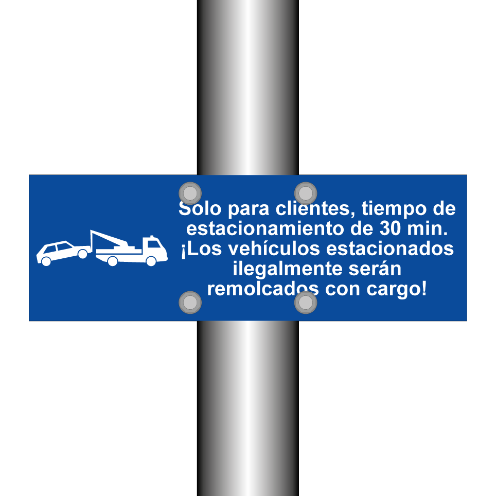 Solo para clientes, tiempo de estacionamiento de 30 min. ¡Los vehículos estacionados ilegalmente serán remolcados con cargo!