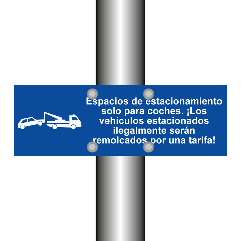 Espacios de estacionamiento solo para coches. ¡Los vehículos estacionados ilegalmente serán remolcados por una tarifa!