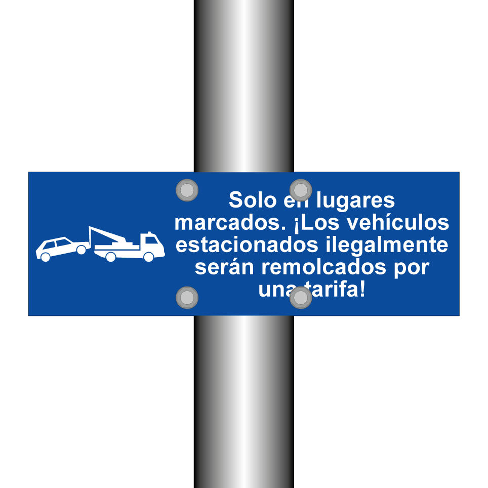 Solo en lugares marcados. ¡Los vehículos estacionados ilegalmente serán remolcados por una tarifa!