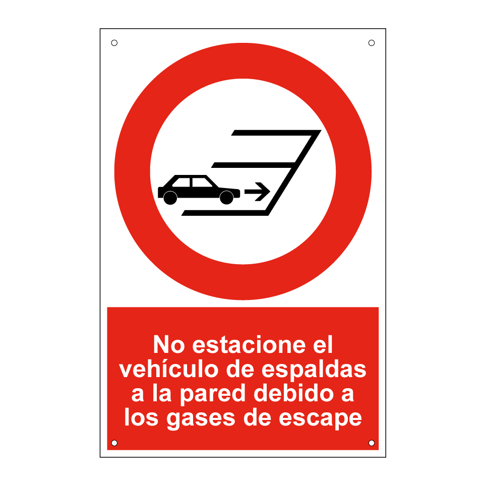 No estacione el vehículo de espaldas a la pared debido a los gases de escape