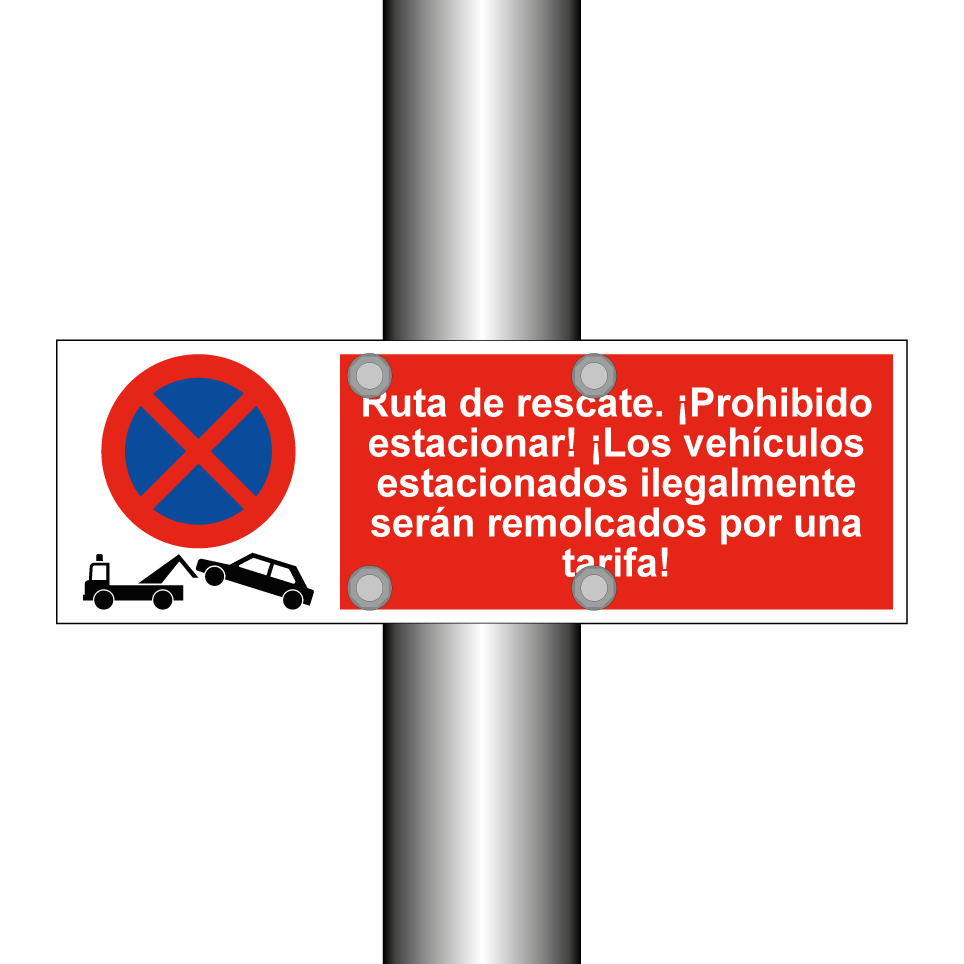 Ruta de rescate. ¡Prohibido estacionar! ¡Los vehículos estacionados ilegalmente serán remolcados por una tarifa!