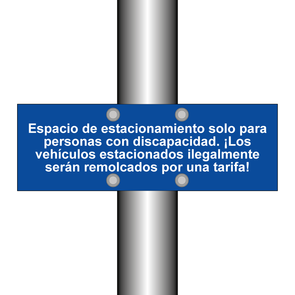 Espacio de estacionamiento solo para personas con discapacidad. ¡Los vehículos estacionados ilegalmente serán remolcados por una tarifa!