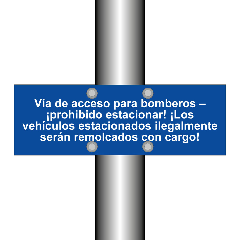 Vía de acceso para bomberos – ¡prohibido estacionar! ¡Los vehículos estacionados ilegalmente serán remolcados con cargo!