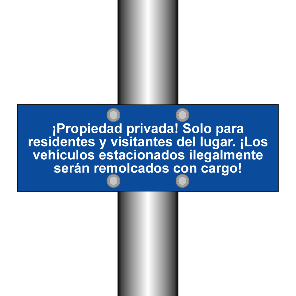 ¡Propiedad privada! Solo para residentes y visitantes del lugar. ¡Los vehículos estacionados ilegalmente serán remolcados con cargo!