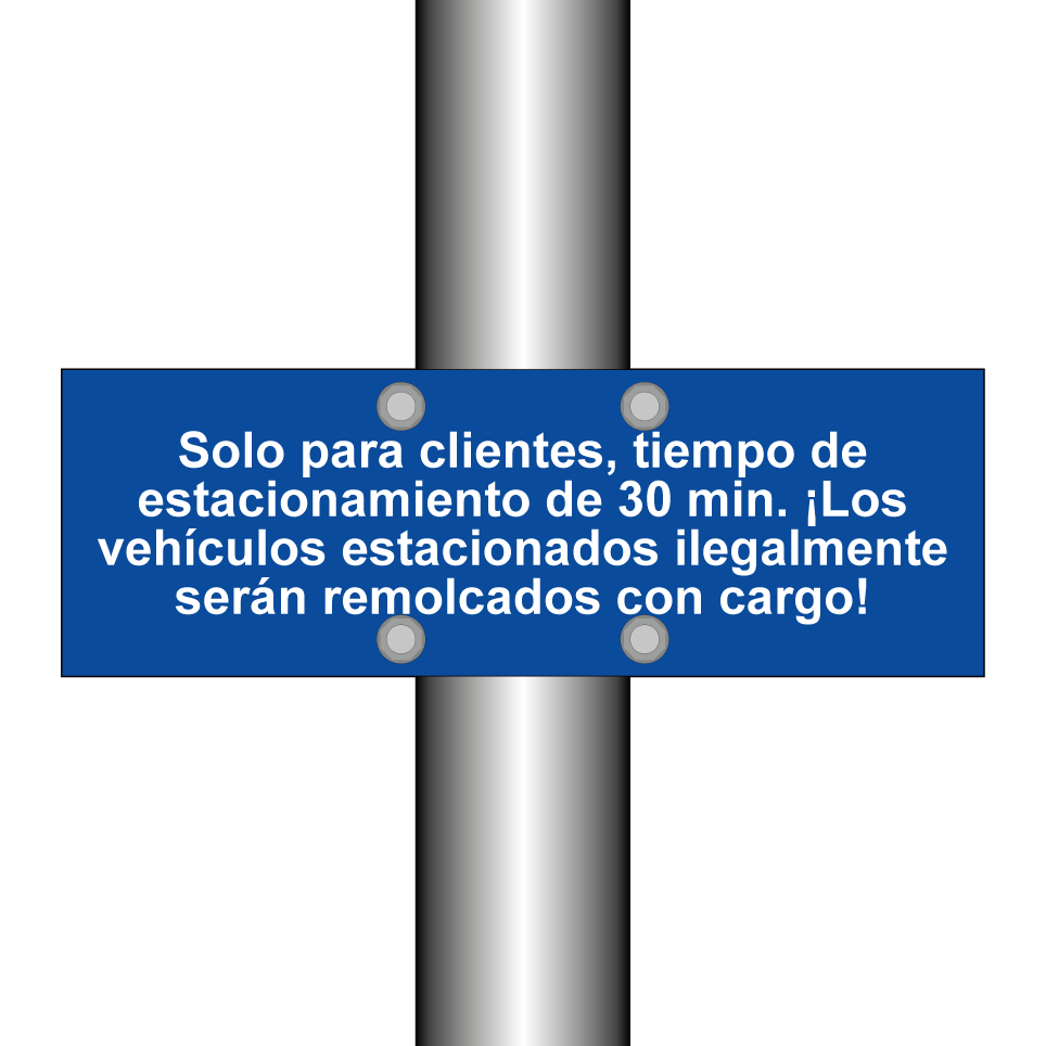 Solo para clientes, tiempo de estacionamiento de 30 min. ¡Los vehículos estacionados ilegalmente serán remolcados con cargo!