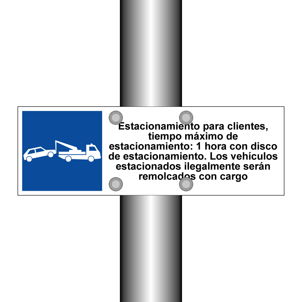Estacionamiento para clientes, tiempo máximo de estacionamiento: 1 hora con disco de estacionamiento. Los vehículos estacionados ilegalmente serán remolcados con cargo