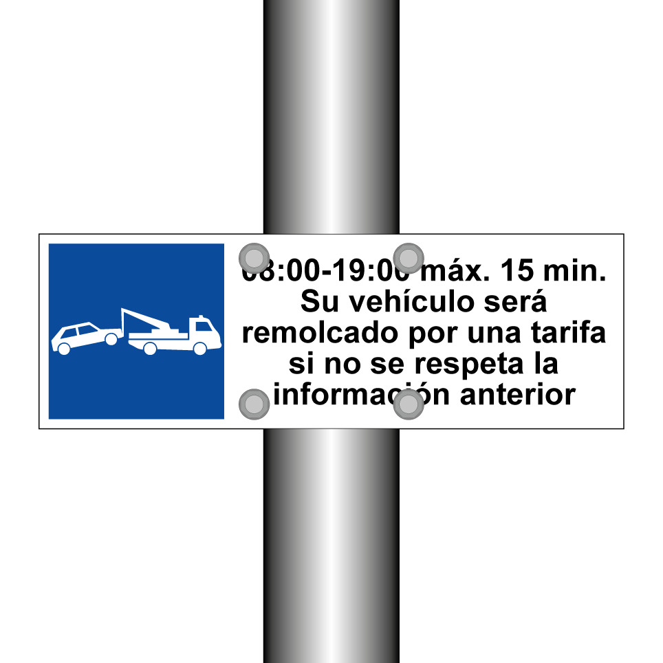 08:00-19:00 máx. 15 min. Su vehículo será remolcado por una tarifa si no se respeta la información anterior