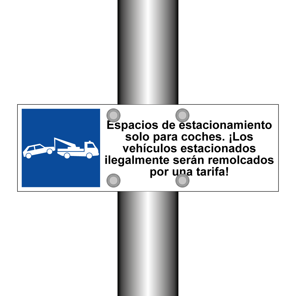 Espacios de estacionamiento solo para coches. ¡Los vehículos estacionados ilegalmente serán remolcados por una tarifa!