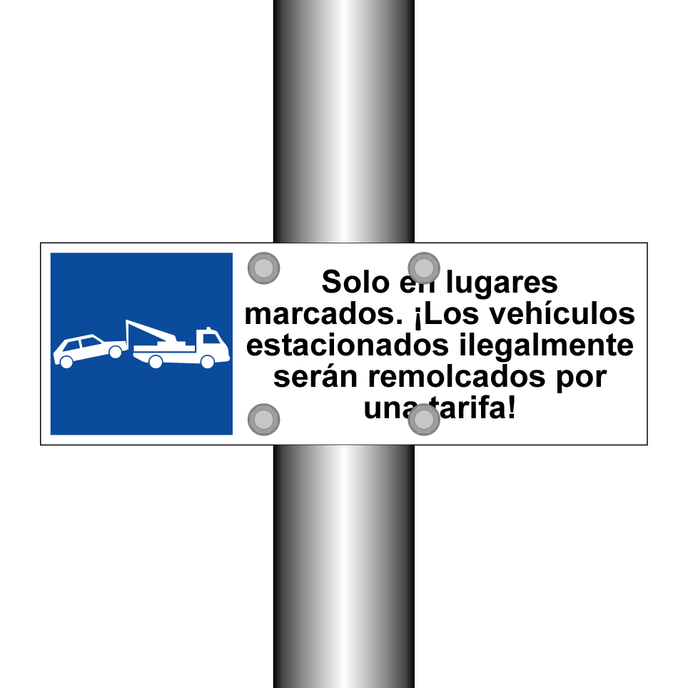 Solo en lugares marcados. ¡Los vehículos estacionados ilegalmente serán remolcados por una tarifa!