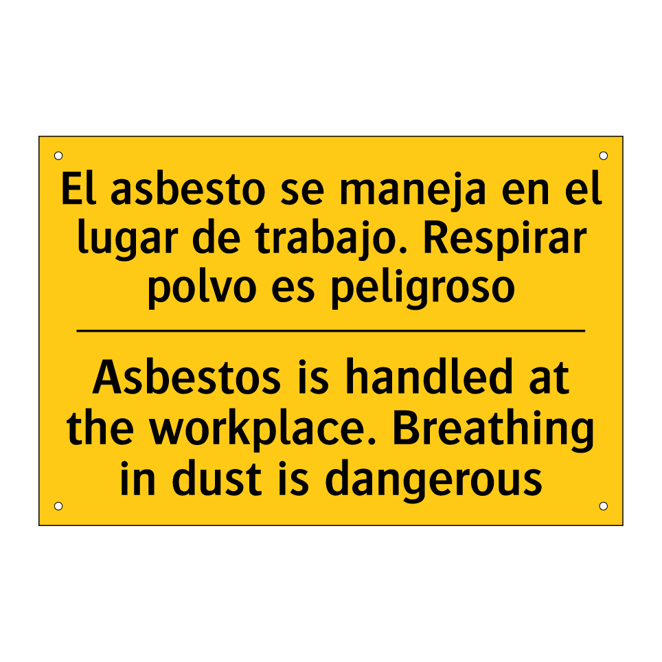 El asbesto se maneja en el lugar de trabajo. Respirar polvo es peligroso - Asbestos is handled at the workplace. Breathing in dust is dangerous