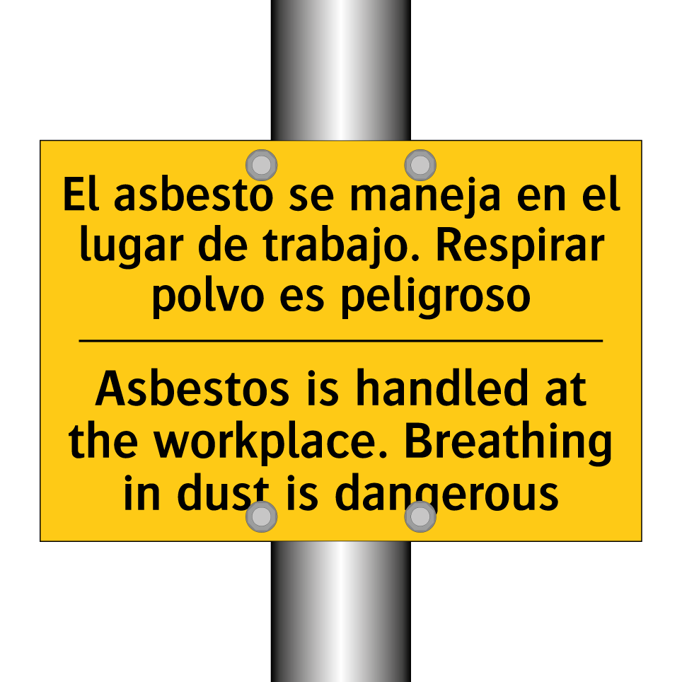 El asbesto se maneja en el lugar de trabajo. Respirar polvo es peligroso - Asbestos is handled at the workplace. Breathing in dust is dangerous
